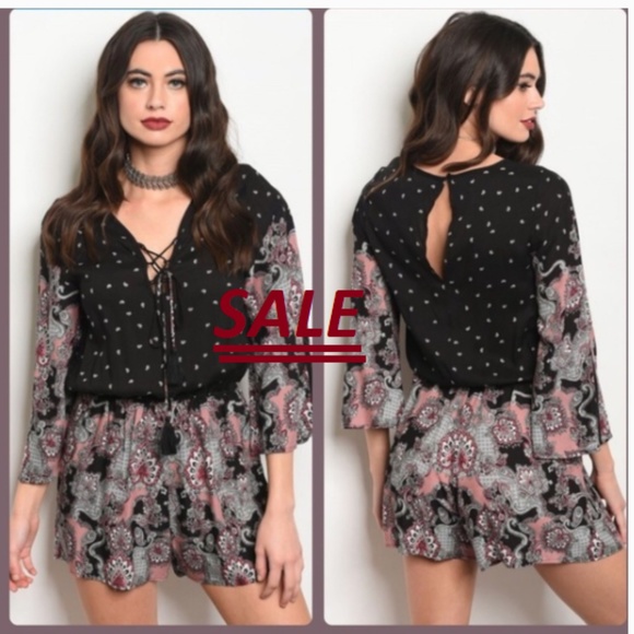 BLACK PAISLEY ROMPER - Picture 1 of 8